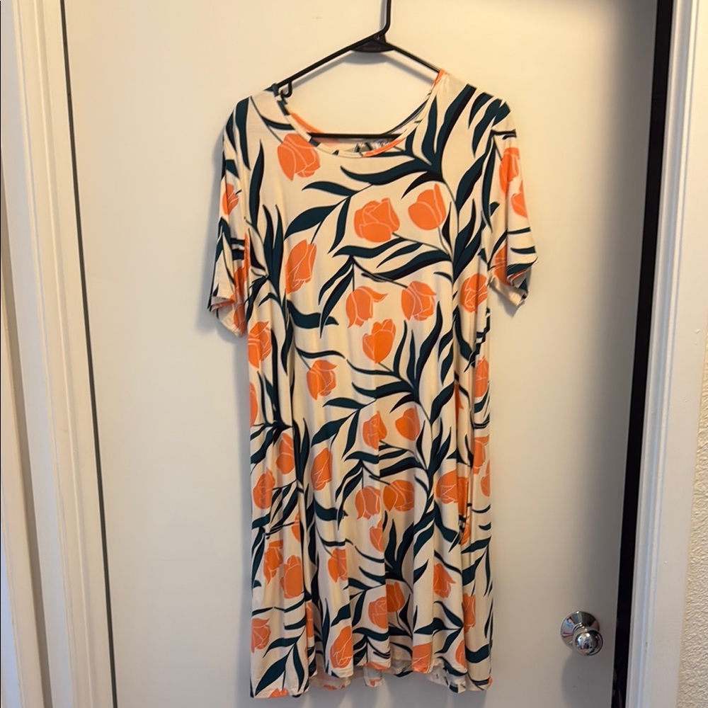Floral Print Dress in Orange and Cream
